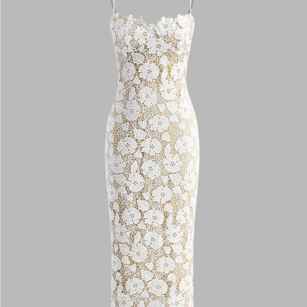 Commense White Lace Midi Dress
